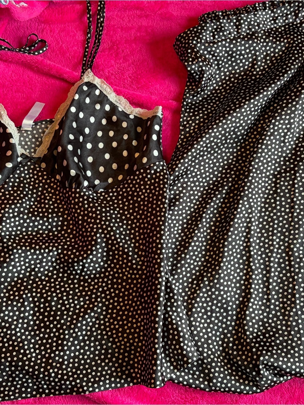 Gilligan & O'Malley Black and White Polka Dot Lace-Trim Sleep Set
